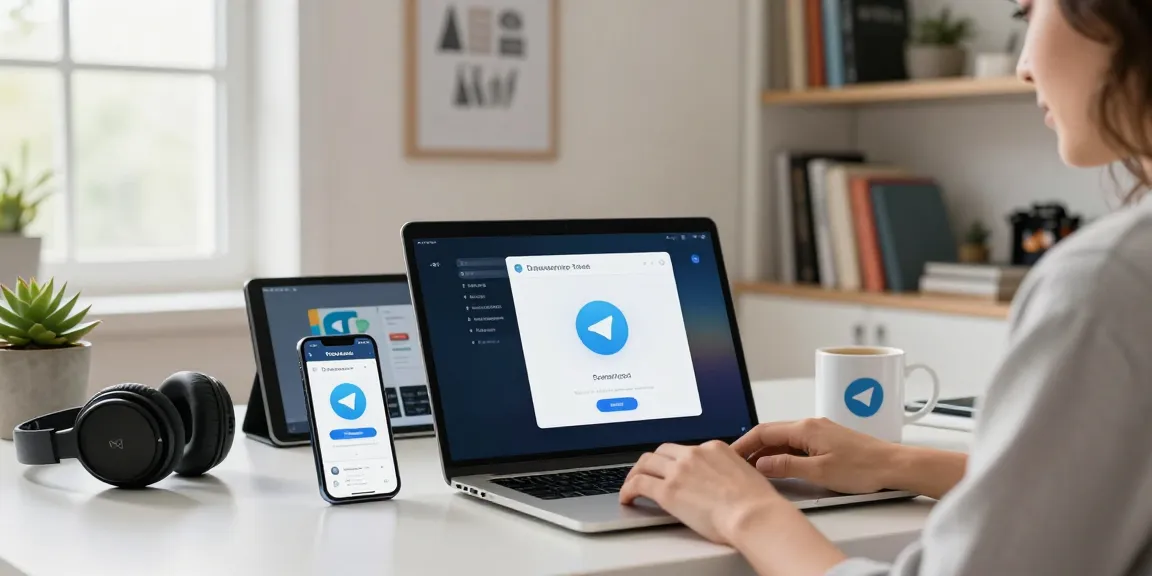 Download Telegram on a modern laptop at a home office workspace, highlighting user-friendly tech.
