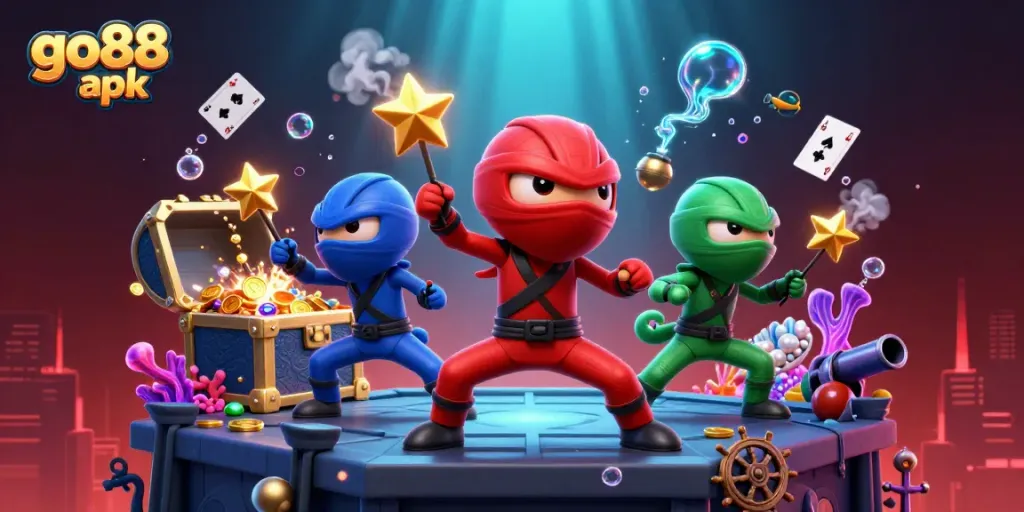 Experience thrilling gameplay with go88 apk featuring vibrant ninja chameleons and casino treasures.