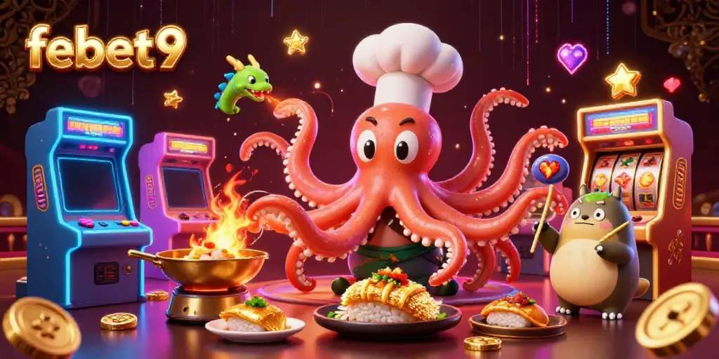 Experience excitement at febet9 with dynamic characters and vibrant casino elements in a stunning 3D scene