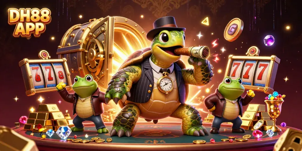 Experience the thrill of the DH88 APP with cartoon characters engaging in an exciting casino atmosphere.