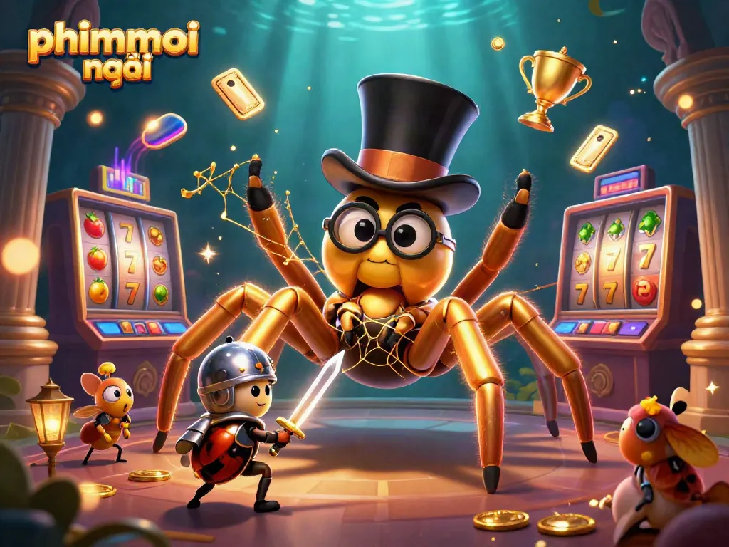 Experience thrilling gameplay as phimmoi mới offers dynamic slots action with a golden tarantula and beetle knight.