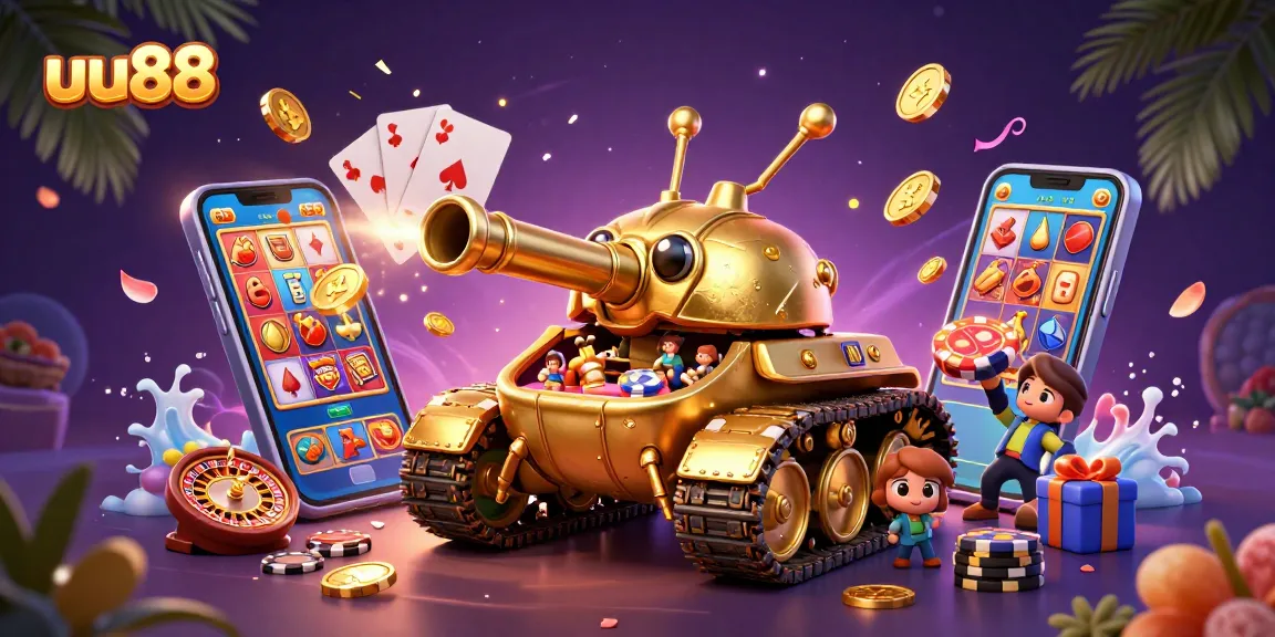 Engage with exciting slot games at uu88 with a colorful 3D casino illustration showcasing vibrant action!